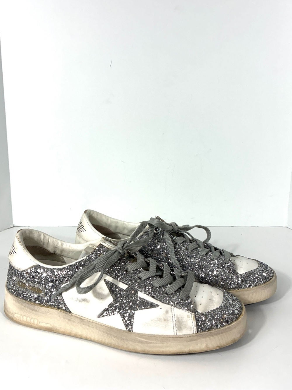 Golden Goose May Glitter Sneakers White Silver Star Women's Size 41 / US 11 - Picture 1 of 11